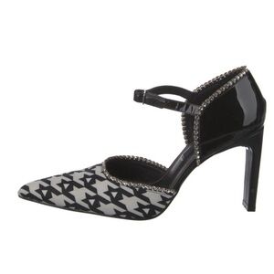 NWT AREA NYC Pointy Toe Canvas Crystal Patent Leather Orsay Heels Sz 9